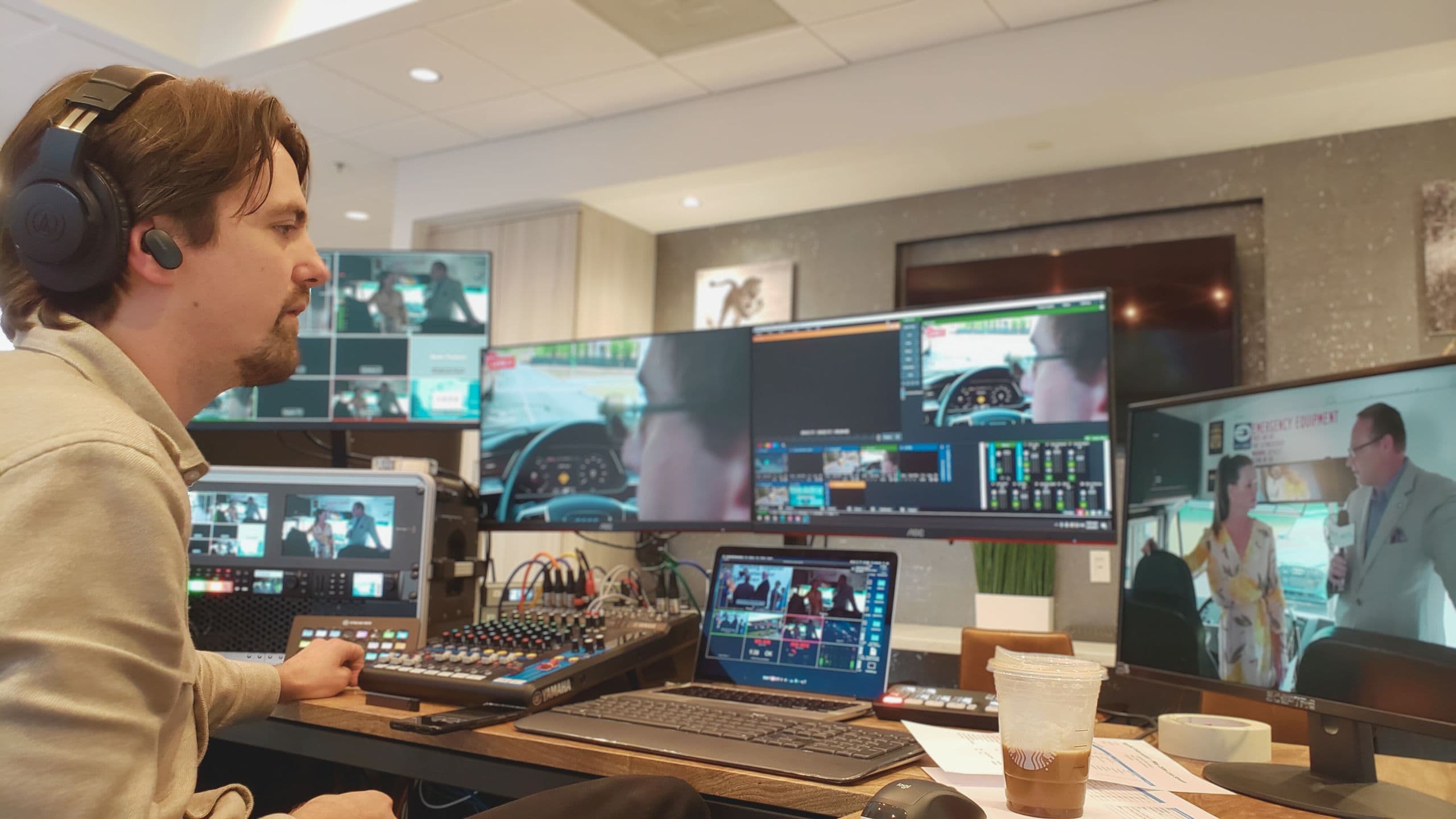 A full crew running a multi-camera event livestream