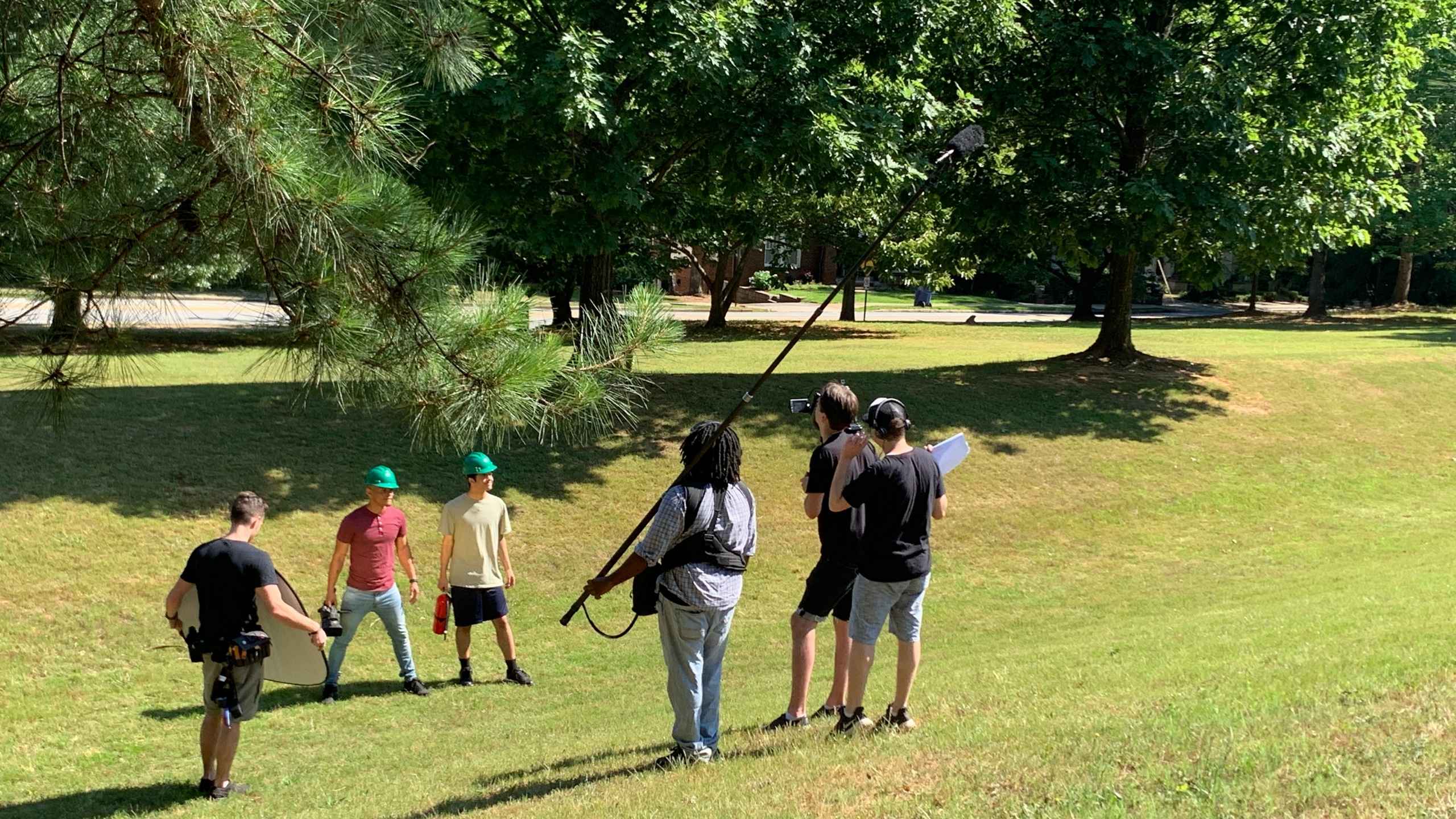 An outdoor production shoot in progress
